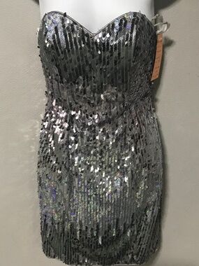 PARTYTIME MINI SILVER SEQUIN DRESS SIZE 2